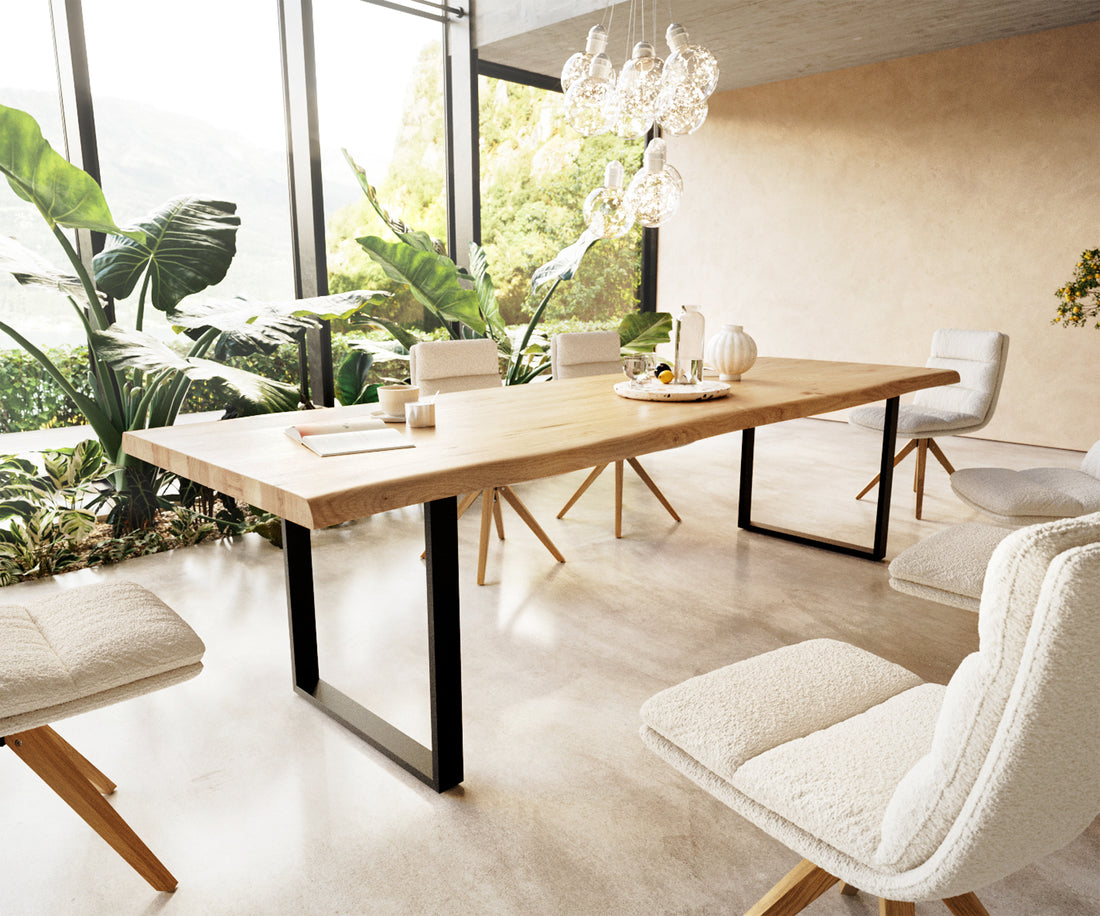 Dining Table Olympus Live Edge 300cm Oak Wood Natural Square Frame Slim Black 50mm Top