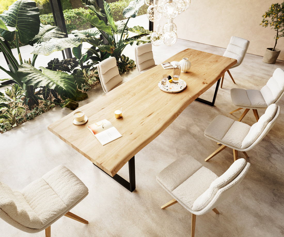 Dining Table Olympus Live Edge 300cm Oak Wood Natural Square Frame Slim Black 50mm Top