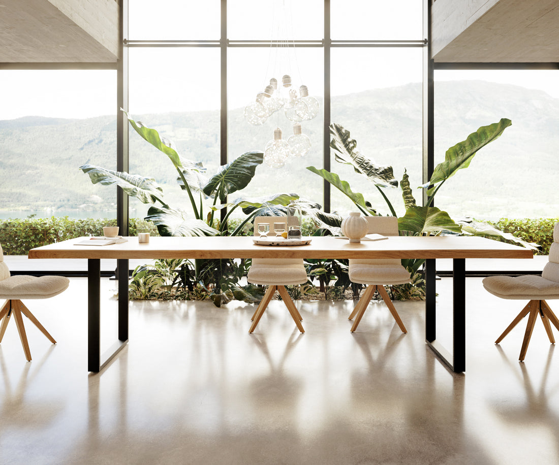 Dining Table Olympus Live Edge 300cm Oak Wood Natural Square Frame Slim Black 50mm Top