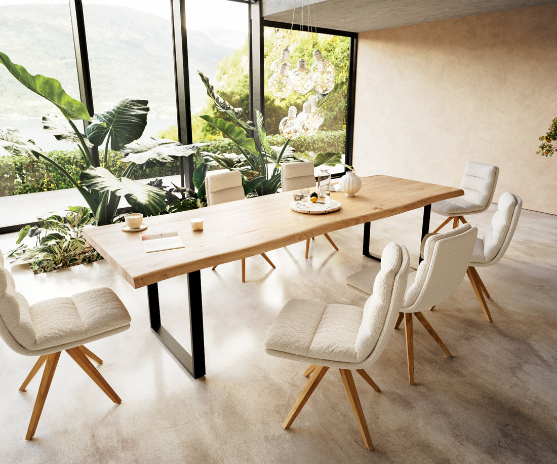 Dining Table Olympus Live Edge 300cm Oak Wood Natural Square Frame Slim Black 50mm Top