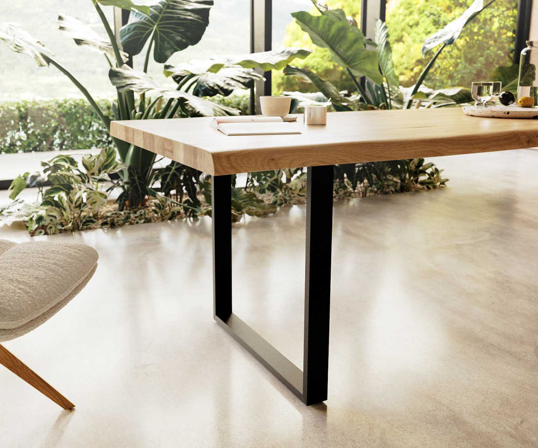 Dining Table Olympus Live Edge 300cm Oak Wood Natural Square Frame Slim Black 50mm Top