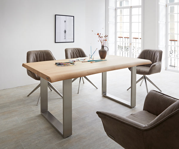 Dining Table Olympus Live Edge Oak Wood Natural Square Frame Slim Steel 160-300cm