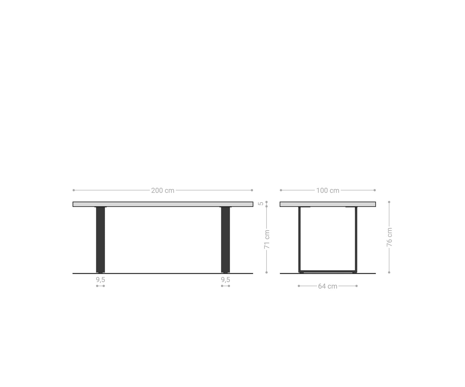 Dining Table Olympus Live Edge 200cm Oak Wood Natural Square Frame Slim Steel 50mm Top