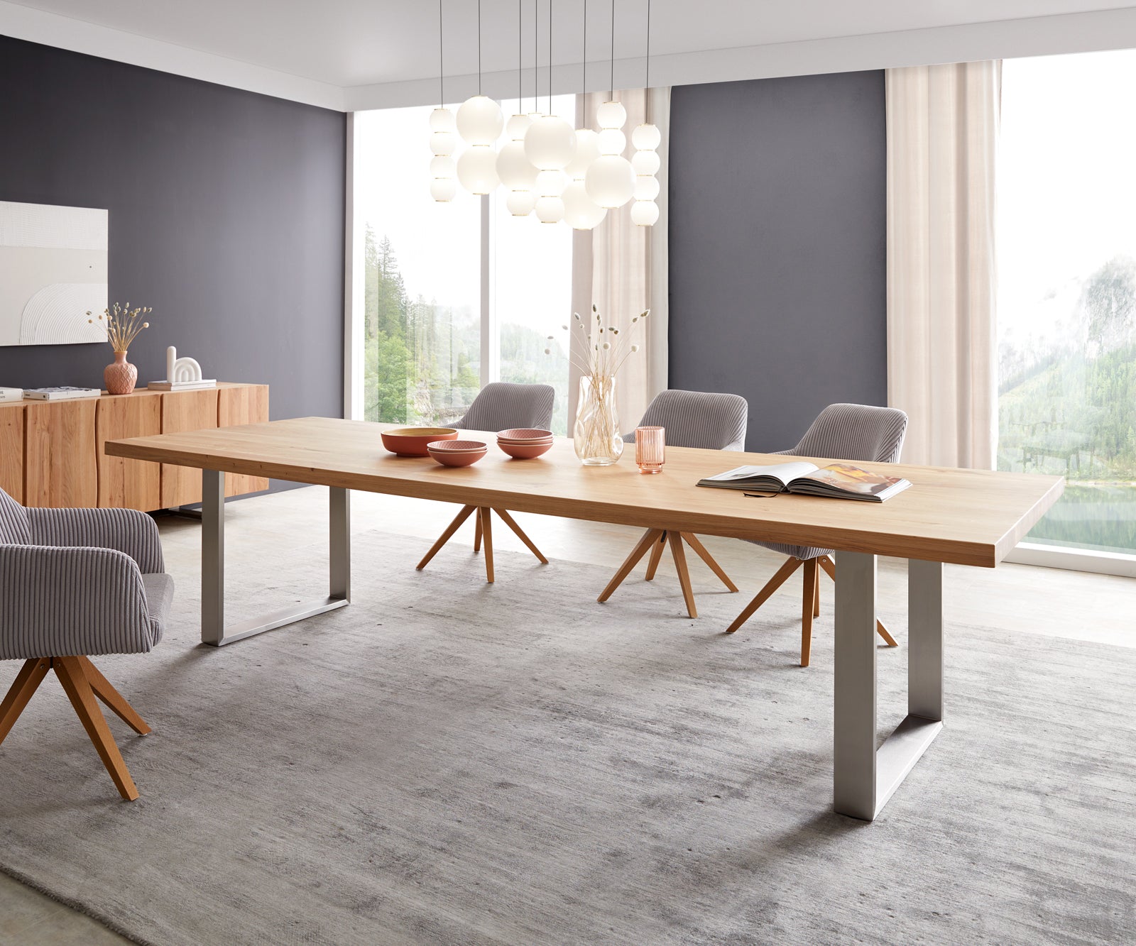 Dining Table Olympus 300x100cm Oak Wood Natural Square Frame Slim Steel