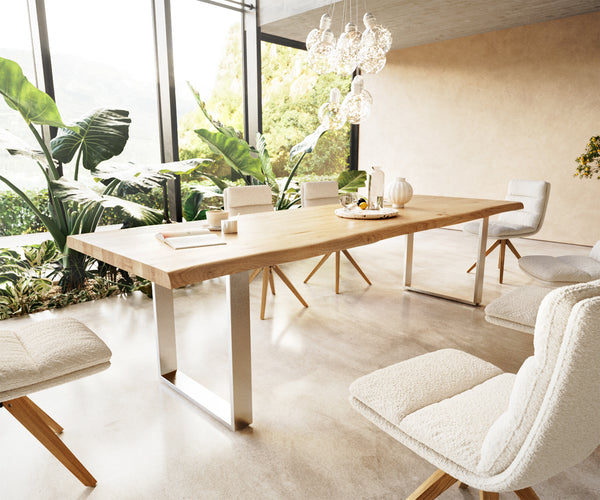 Dining Table Olympus Live Edge Oak Wood Natural Square Frame Slim Steel 160-300cm