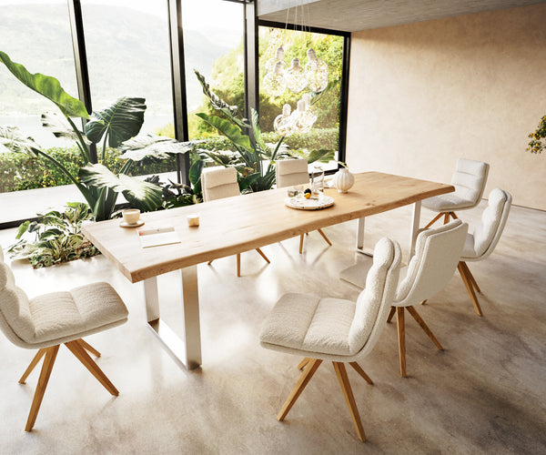 Dining Table Olympus Live Edge 300cm Oak Wood Natural Square Frame Slim Steel 50mm Top