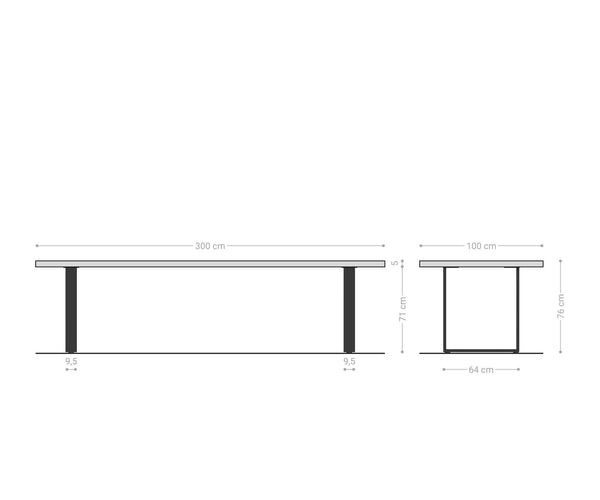 Dining Table Olympus Live Edge 300cm Oak Wood Natural Square Frame Slim Steel 50mm Top