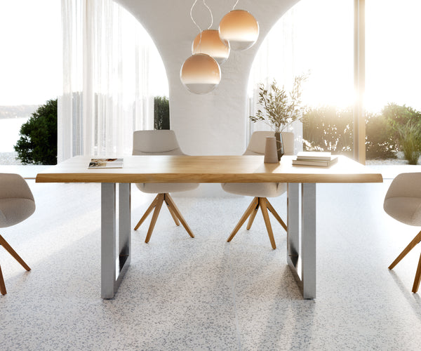 Dining Table Olympus Live Edge 200cm Oak Wood Natural Square Frame Steel 50mm Top