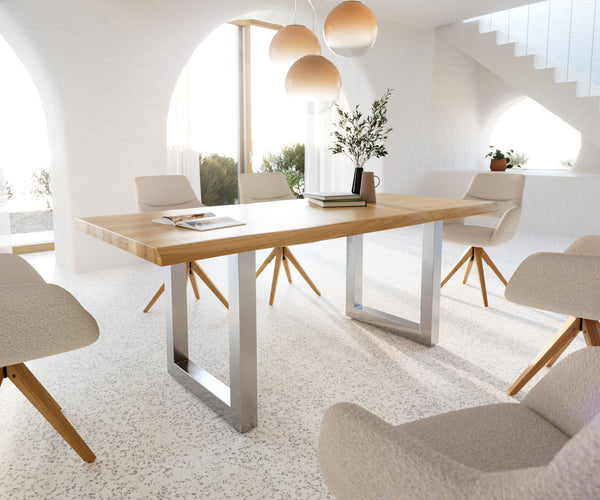 Dining Table Olympus Live Edge Oak Wood Natural Square Frame Steel 160-300cm