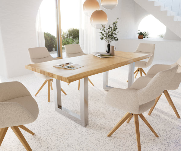 Dining Table Olympus Live Edge 200cm Oak Wood Natural Square Frame Steel 50mm Top