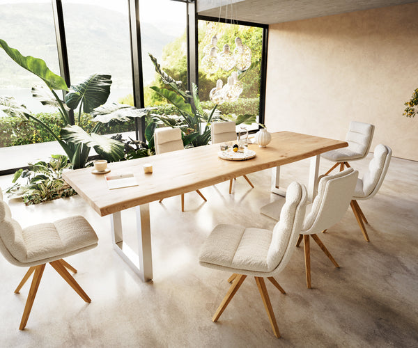 Dining Table Olympus Live Edge Oak Wood Natural Square Frame Steel 160-300cm