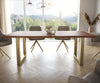 Dining Table Olympus Live Edge 200cm Acacia Wood Brown Square Frame Gold 35mm Top