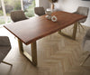 Dining Table Olympus Live Edge 200cm Acacia Wood Brown Square Frame Gold 35mm Top