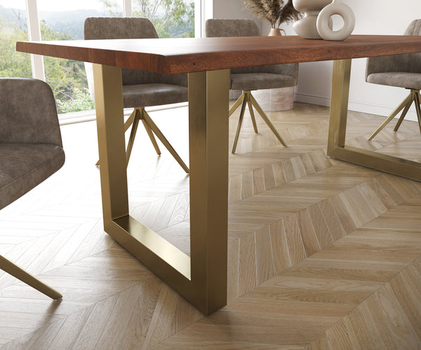 Dining Table Olympus Live Edge 200cm Acacia Wood Brown Square Frame Gold 35mm Top