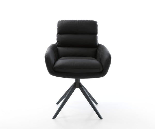 Dining Chair Abelia Natural Leather Black Cross Base 360° Swivel Black