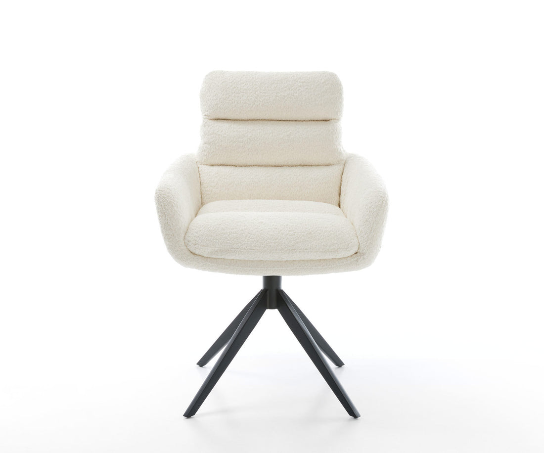 Dining Chair Abelia Bouclé White Cross Base 360° Swivel Black