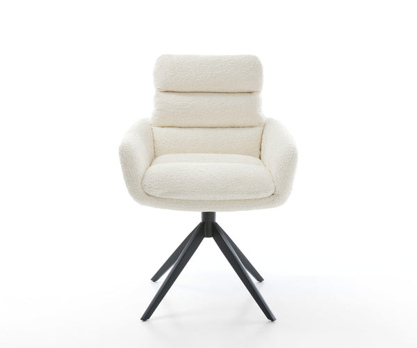 Dining Chair Abelia Bouclé White Cross Base 360° Swivel Black