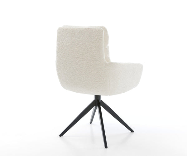 Dining Chair Abelia Bouclé White Cross Base 360° Swivel Black