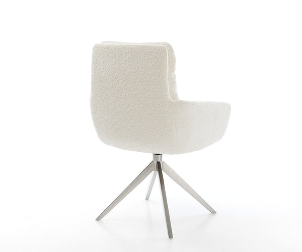 Dining Chair Abelia Bouclé White Cross Base 360° Swivel Silver
