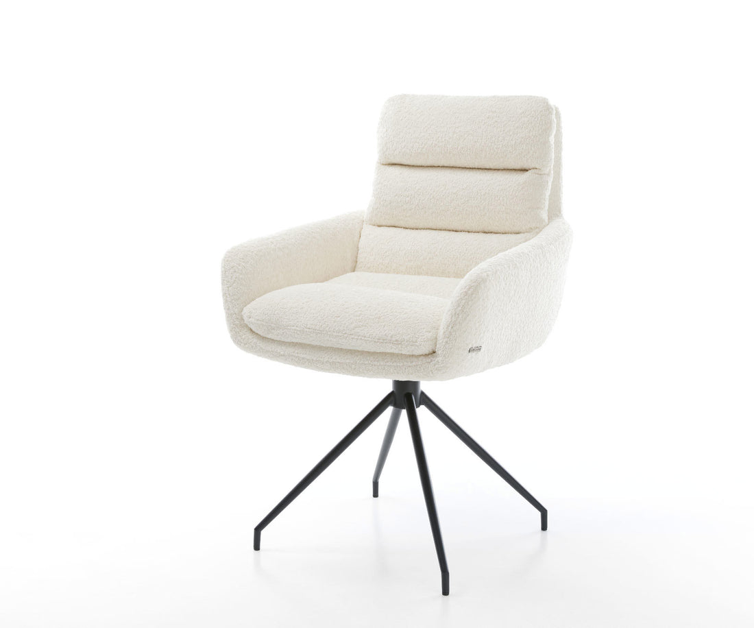 Dining Chair Abelia Bouclé White Cross Conical Base Black 180° Swivel