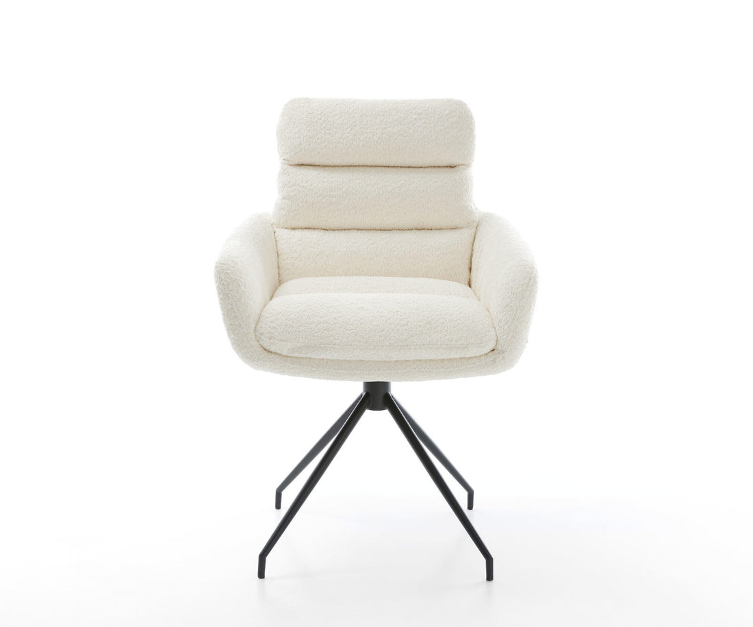 Dining Chair Abelia Bouclé White Cross Conical Base Black 180° Swivel