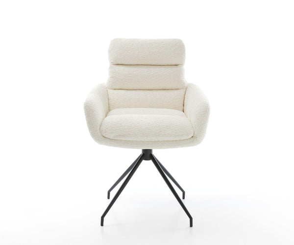 Dining Chair Abelia Bouclé White Cross Conical Base Black 180° Swivel