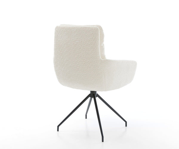 Dining Chair Abelia Bouclé White Cross Conical Base Black 180° Swivel