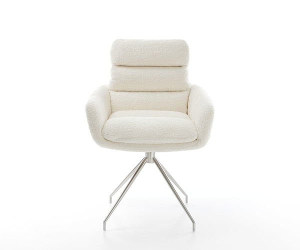 Dining Chair Abelia Bouclé White Cross Conical Base Silver 180° Swivel