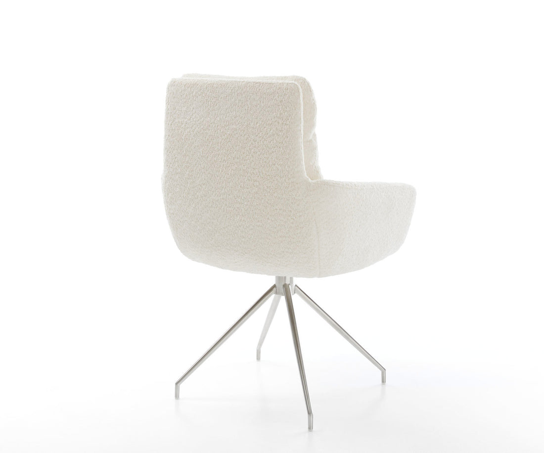 Dining Chair Abelia Bouclé White Cross Conical Base Silver 180° Swivel