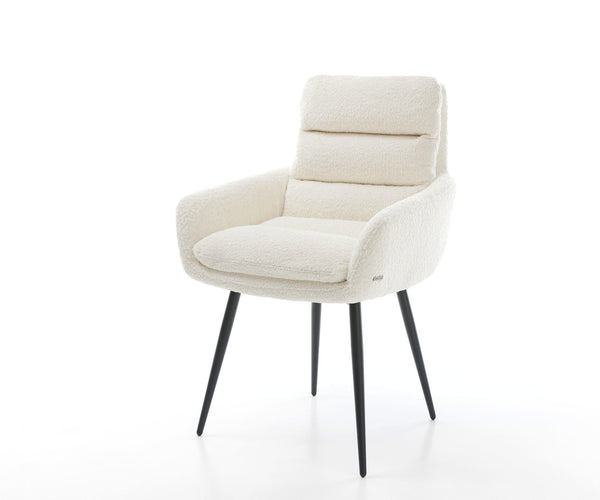 Dining Chair Abelia Bouclé White 4 Legs Base Black