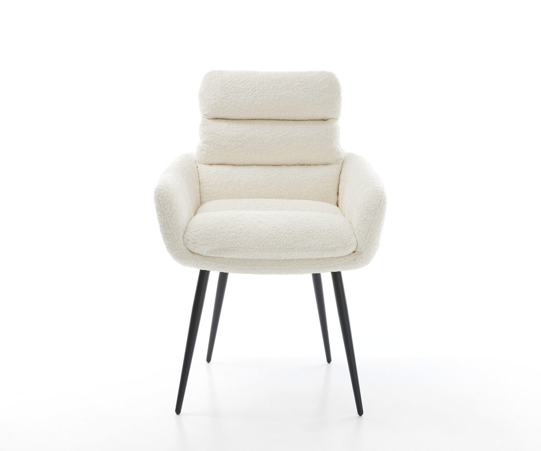 Dining Chair Abelia Bouclé White 4 Legs Base Black