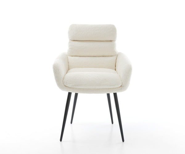 Dining Chair Abelia Bouclé White 4 Legs Base Black