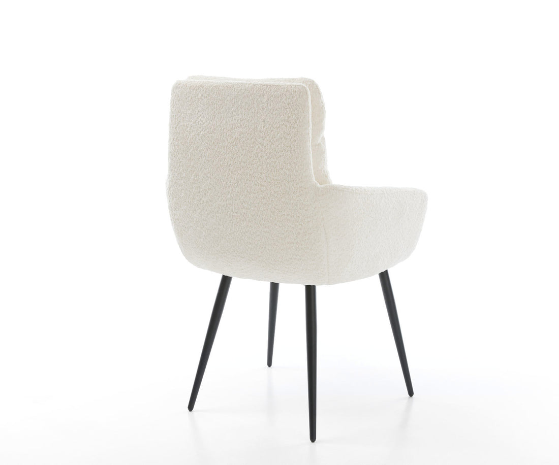 Dining Chair Abelia Bouclé White 4 Legs Base Black