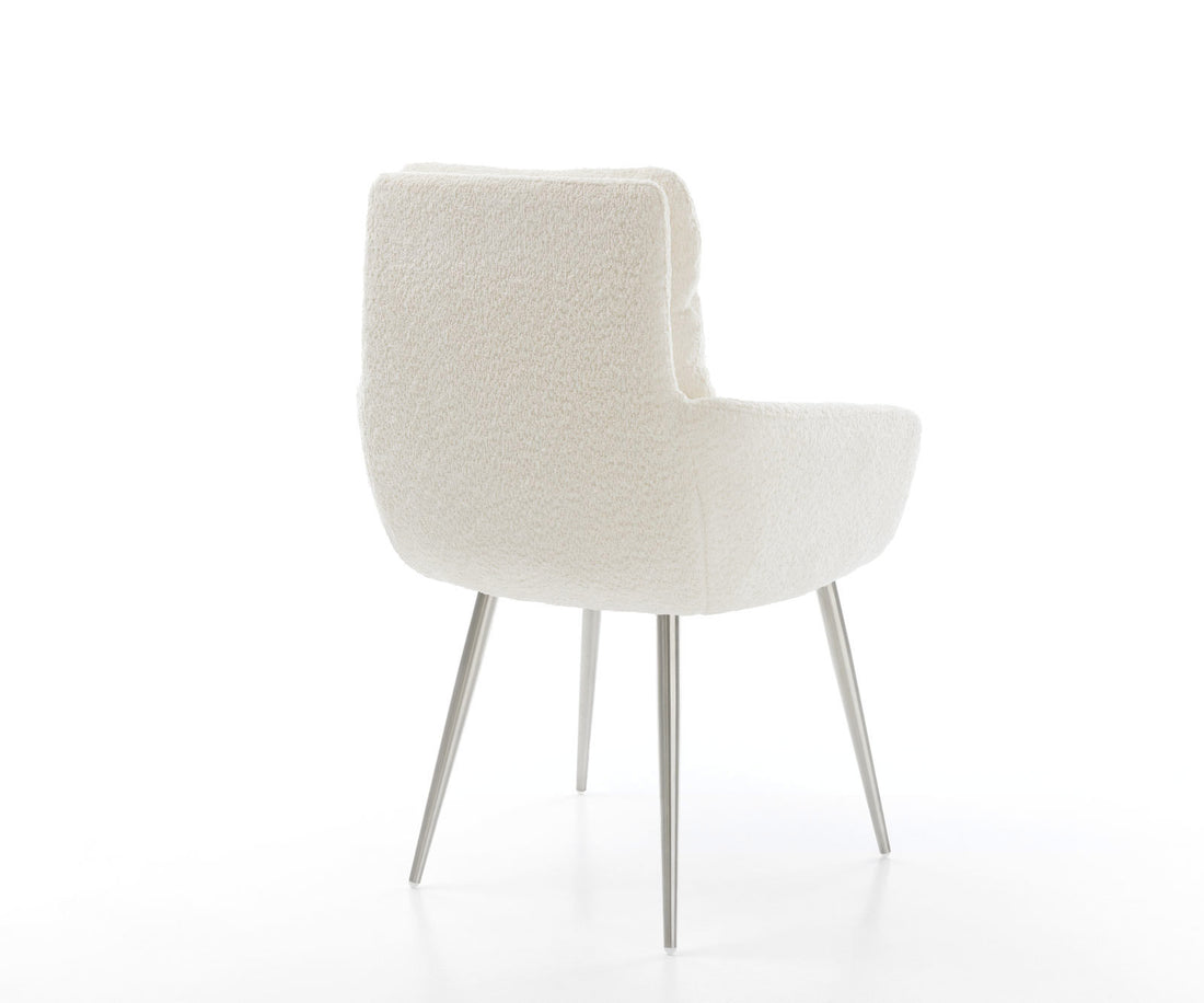 Dining Chair Abelia Bouclé White 4 Legs Base Silver