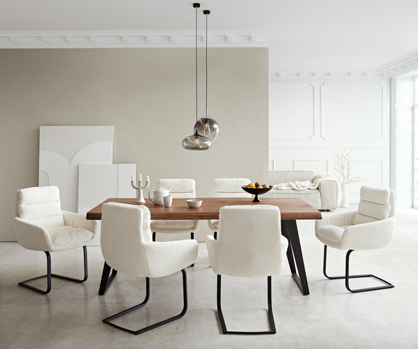 Dining Chair Abelia Bouclé White Cantilever Flat Base Black