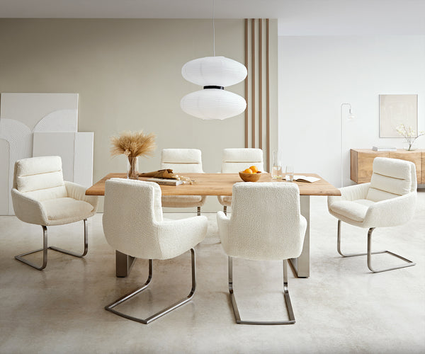 Dining Chair Abelia Bouclé White Cantilever Flat Base Silver