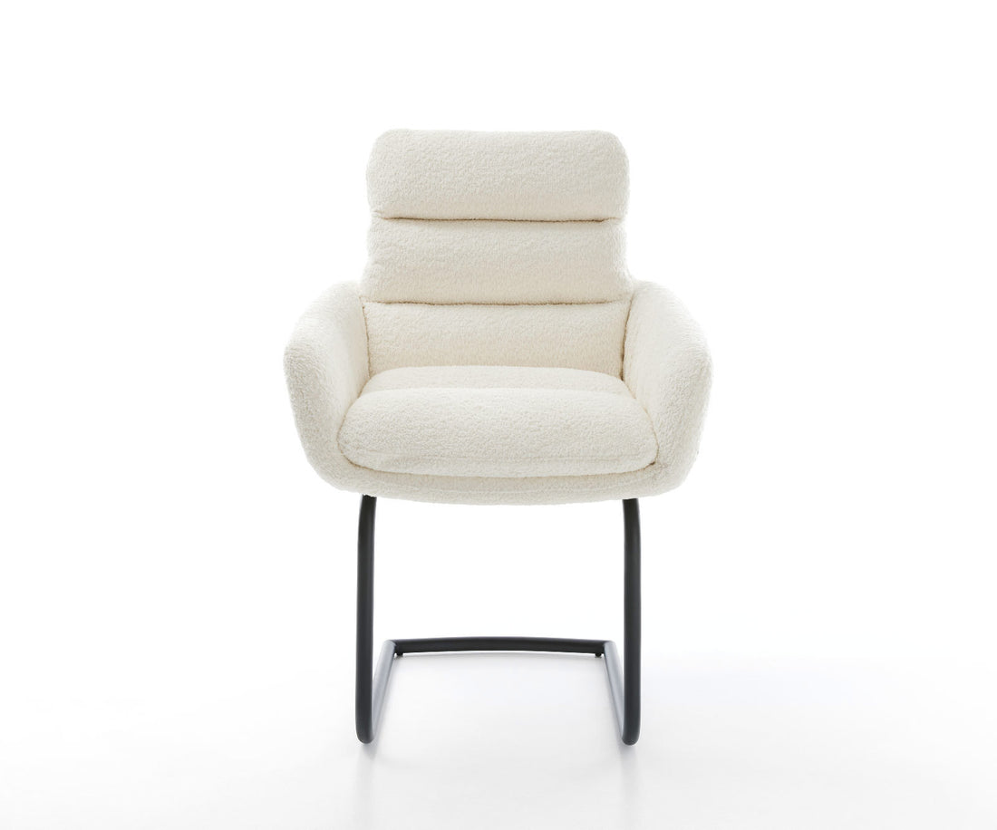 Dining Chair Abelia Bouclé White Cantilever Round Base Black