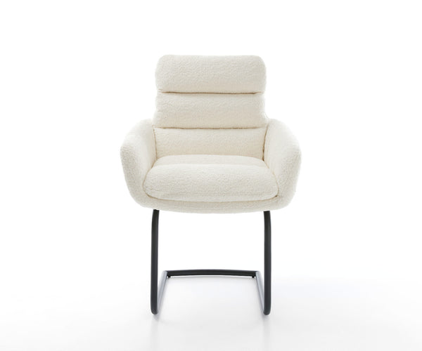 Dining Chair Abelia Bouclé White Cantilever Round Base Black