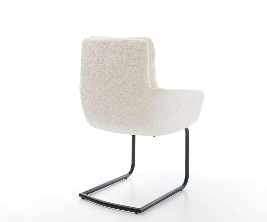 Dining Chair Abelia Bouclé White Cantilever Round Base Black