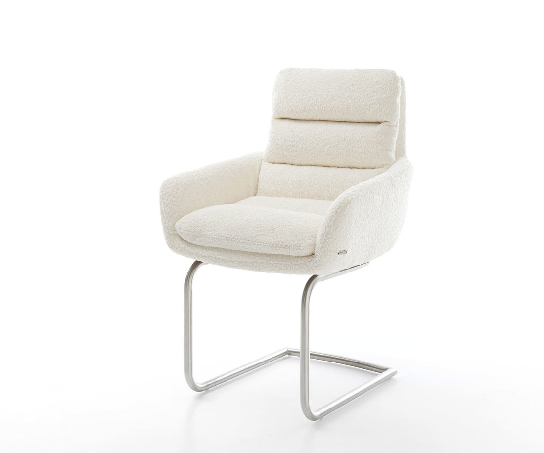 Dining Chair Abelia Bouclé White Cantilever Round Base Silver