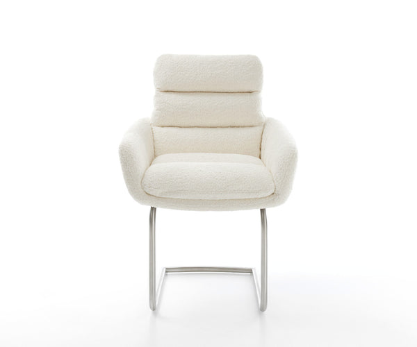 Dining Chair Abelia Bouclé White Cantilever Round Base Silver