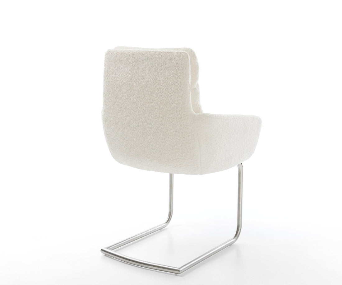 Dining Chair Abelia Bouclé White Cantilever Round Base Silver