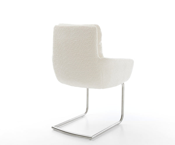 Dining Chair Abelia Bouclé White Cantilever Round Base Silver