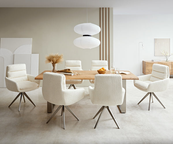 Dining Chair Abelia Bouclé White Cross Angular Base Silver 180° Swivel