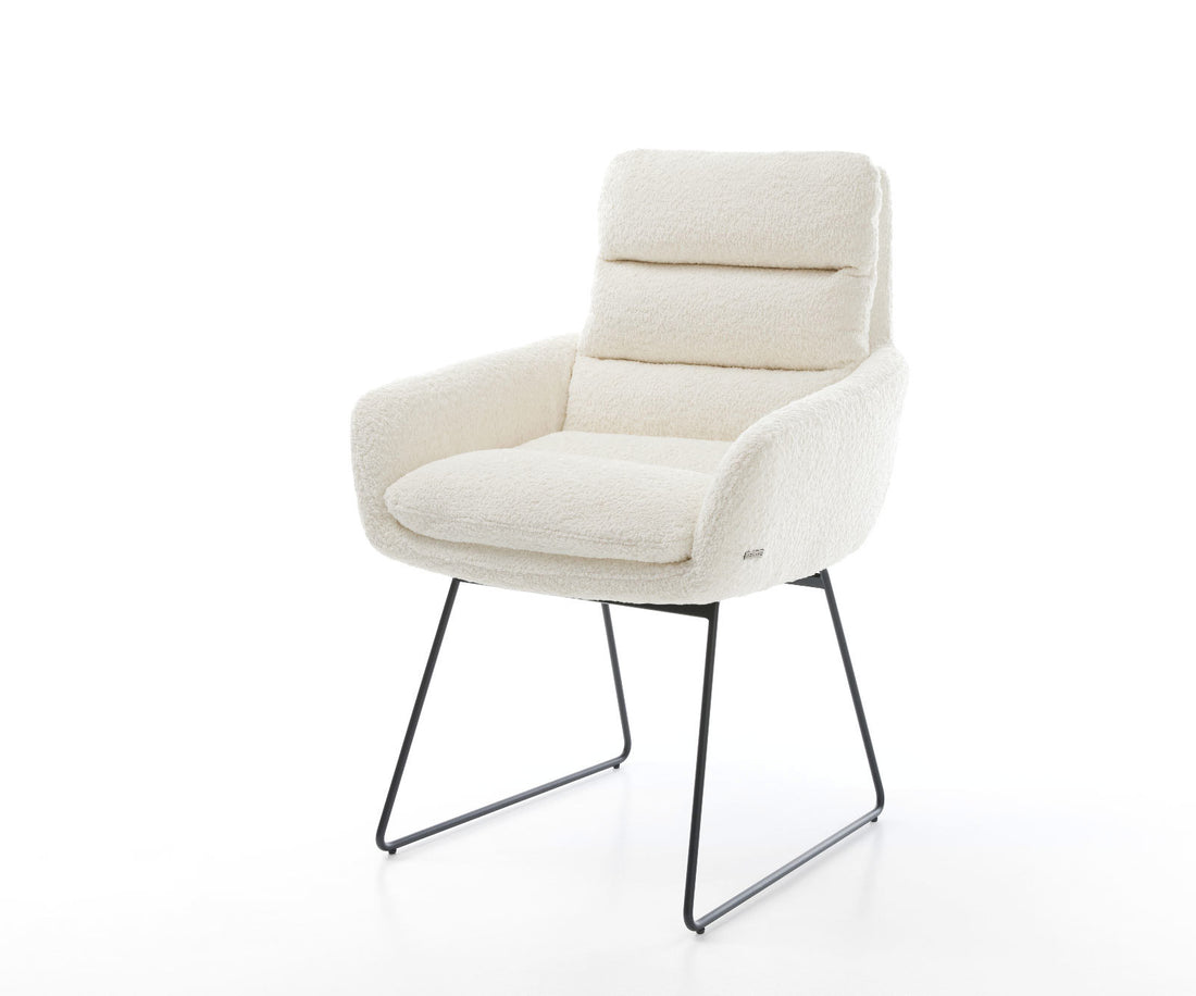 Dining Chair Abelia Bouclé White Sled Base Black