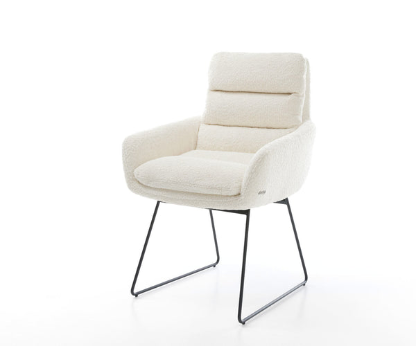 Dining Chair Abelia Bouclé White Sled Base Black
