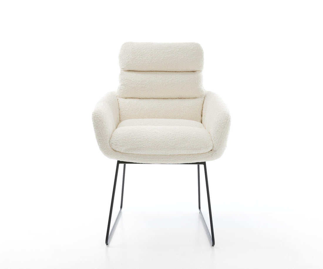 Dining Chair Abelia Bouclé White Sled Base Black