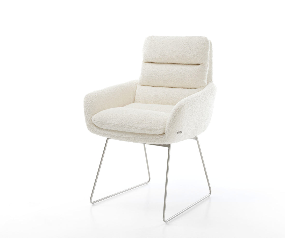 Dining Chair Abelia Bouclé White Sled Base Silver