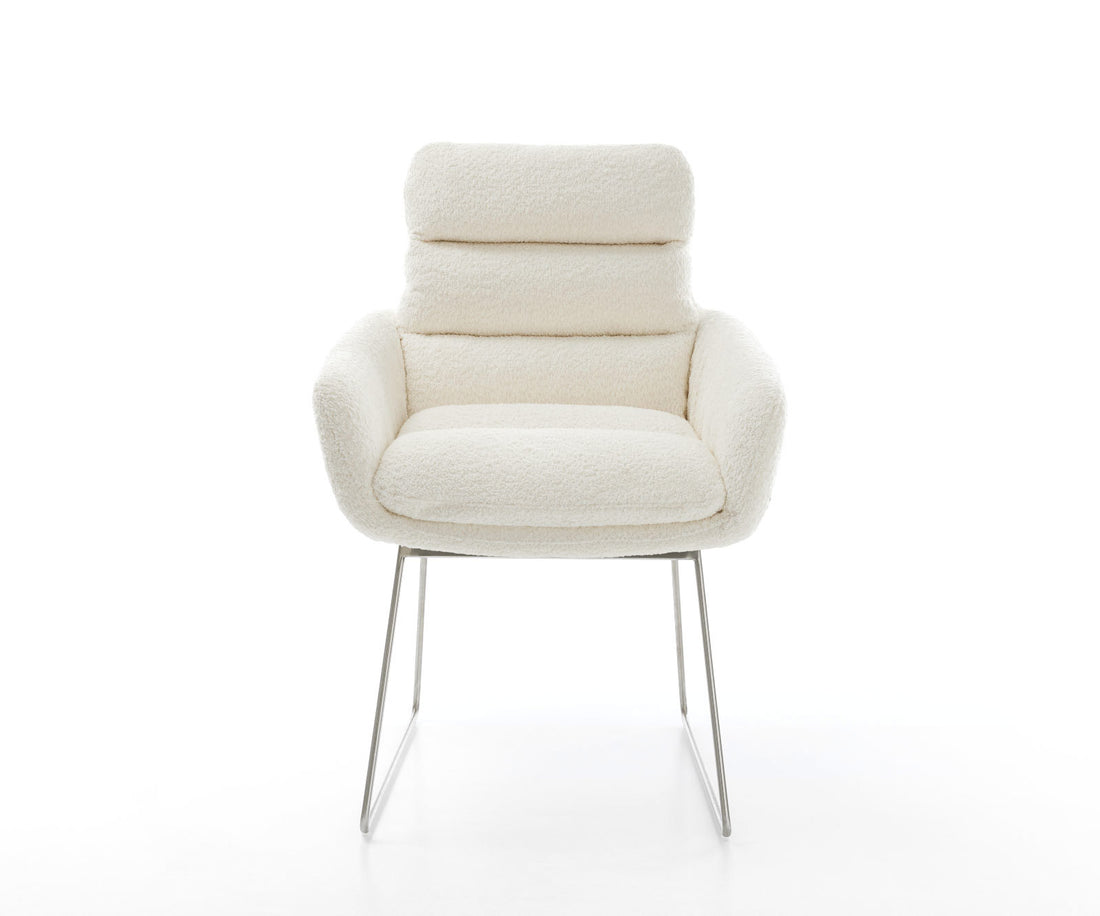 Dining Chair Abelia Bouclé White Sled Base Silver