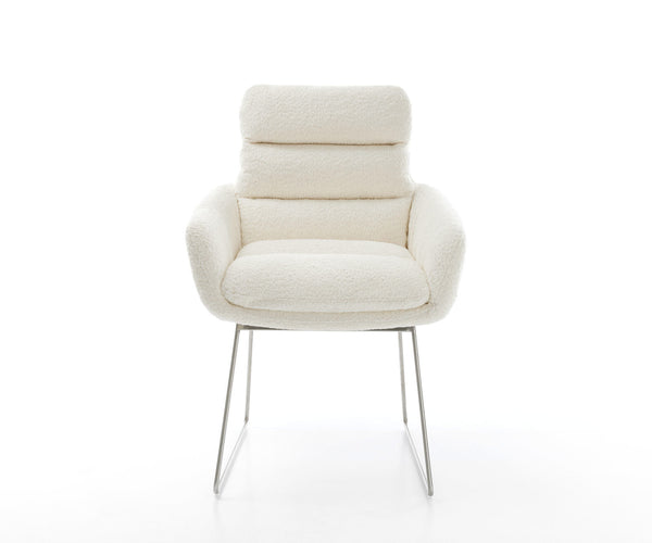 Dining Chair Abelia Bouclé White Sled Base Silver